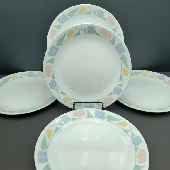 Corelle Friendship Dinner Plates 5 Corning Tulip Muted Pastel Floral Plates - Picture 2 of 7